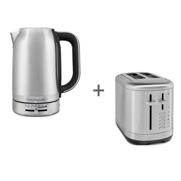 Набор для завтрака: Электрочайник KitchenAid 5KEK1701ESX 1,7 л. Нержавеющая сталь, Тостер KitchenAid 5KMT2109ESX, Нерж. сталь