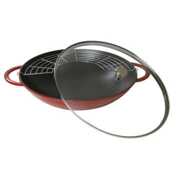 Вок Staub со стеклянной крышкой,  37 см, 5,7 л, вишневый