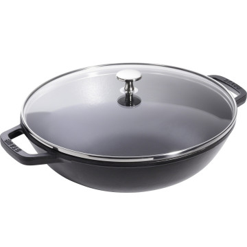 Вок Staub со стеклянной крышкой, черный, 30 см,4,4 л
