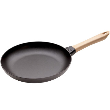 Сковорода Staub круглая, 28 см, с деревянной ручкой, черная