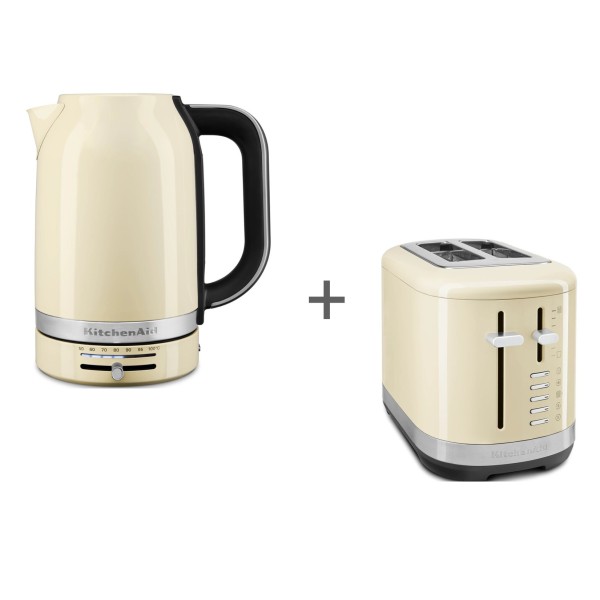Набор для завтрака: Электрочайник KitchenAid 5KEK1701EAC 1,7 л. Кремовый, Тостер KitchenAid 5KMT2109EAC, Кремовый