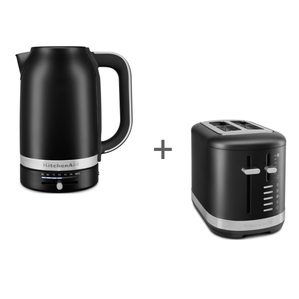 Набор для завтрака: Электрочайник KitchenAid 5KEK1701EBM 1,7 л. Черный матовый, Тостер KitchenAid 5KMT2109EBM, Черный матовый