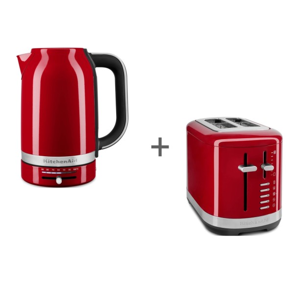 Набор для завтрака: Электрочайник KitchenAid 5KEK1701EER 1,7 л. Красный, Тостер KitchenAid 5KMT2109EER, Красный