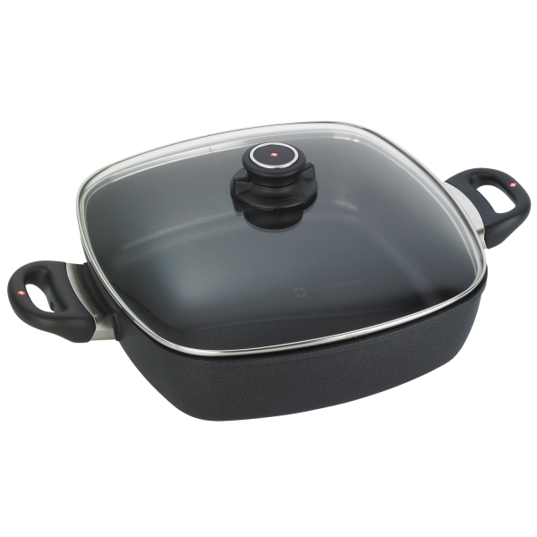 Алюминиевый сотейник c алмазным покрытием, стеклянной крышкой и двумя ручками, 5 л, 28 х 28 см, Черный Swiss Diamond XD Classic+ Induction