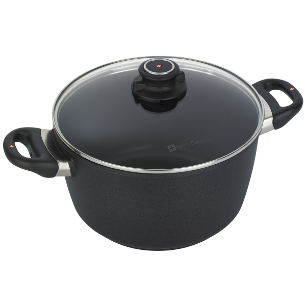 Алюминиевая кастрюля с алмазным покрытием и стеклянной крышкой, 5.2 л, 24 см, Черная Swiss Diamond XD Classic+ Induction