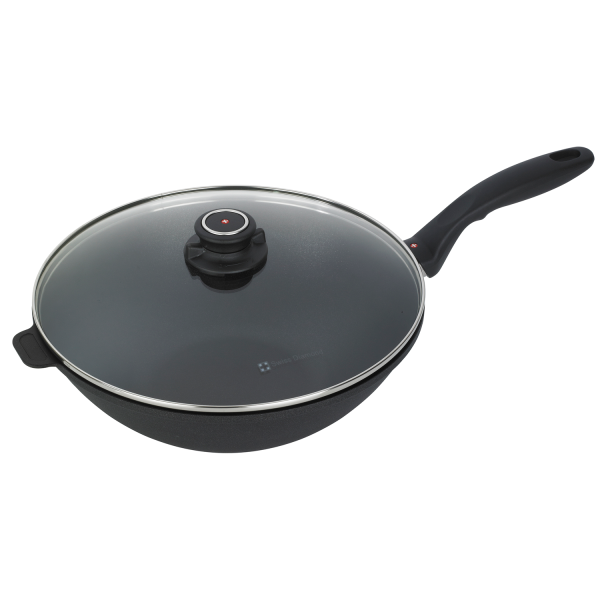 Сковорода-вок из алюминия с алмазным покрытием, с длинной ручкой и крышкой, 30 см, Черная Swiss Diamond XD Classic+ Induction